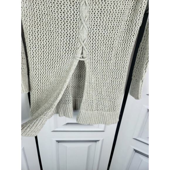 LUCKY BRAND LACE UP BEIGE CROCHET PULLOVER SWEATER - SIZE SMALL - Picture 5 of 8